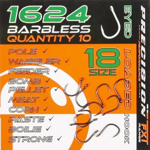 Frenzee 1624 Barbless Eyed Hooks (10 Hooks) - Size 18